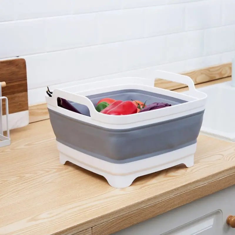 Square Fruit Vegetable Washing Washbasin Kitchen Product Supply Folding Sink Drain basket Travel Outdoor Camp Portable Basins