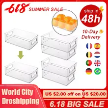 

1/4pc Refrigerator Organizer Bins Stackable Fridge Food Storage Box with Handle Clear Plastic Pantry Food Freezer Organizer Tool