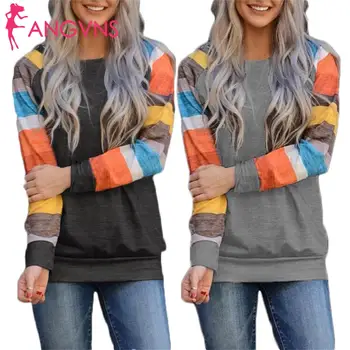 

Women Patchwork T-shirt Long Sleeve O-Neck Casual None Autumn Casual Winter Loose Pullover Tops Autumn,