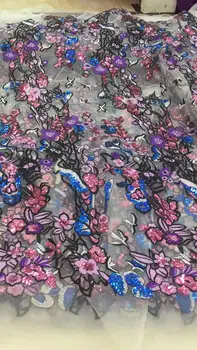 

Nigerian Sequins Lace Fabric 2019 3 d Sequins African Lace Fabric Wedding African Fabric Lace For Embroidery Lace trim 5 yards