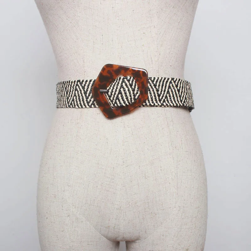 

New Vintage Knitted Wax Rope Wooden Bead Waist Rope Women Smooth Buckle Belt Woman Woven Female Hand-Beaded Braided Belt BZ10
