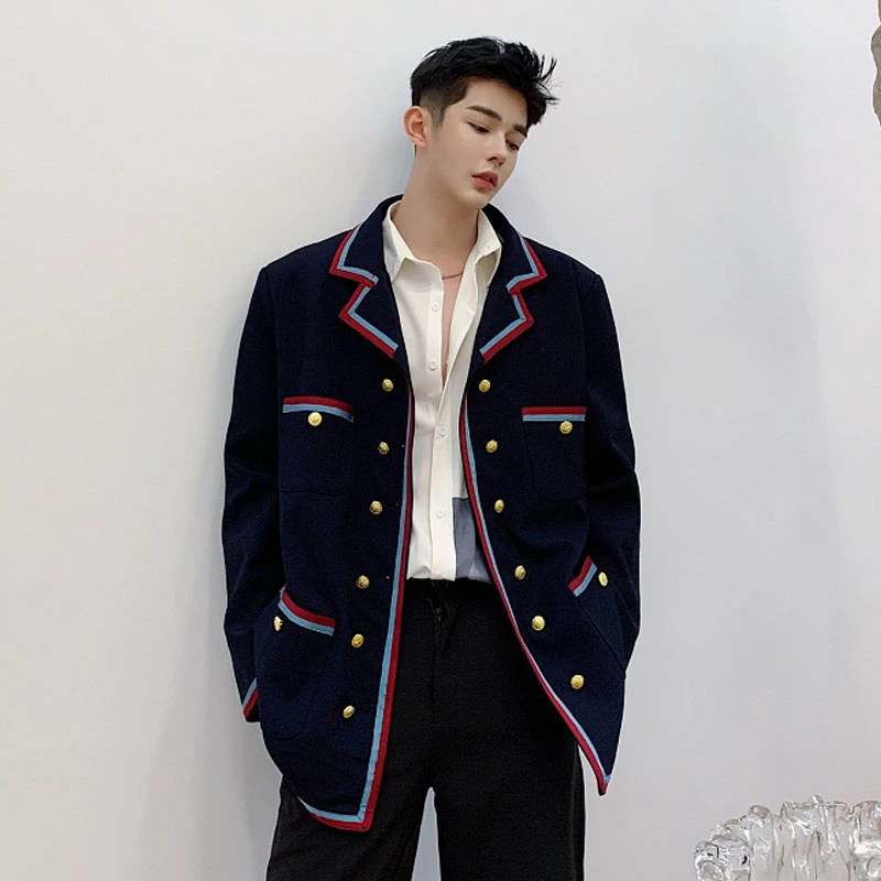 男性用ダブルブレストジャケット プレッピースタイル カジュアル ルーズ ストリートウェア コート ブレザー Aliexpress