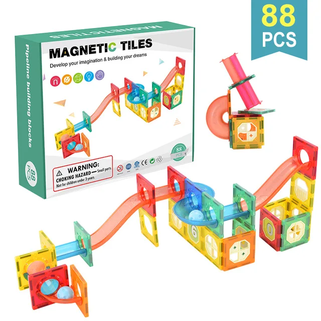 Lfayer 88/118PCS Magnetic Blocks Big Size Magnet DIY Construction Set Building Blcks Magnet Tiles Toy Funnel Slide Track Toys 1