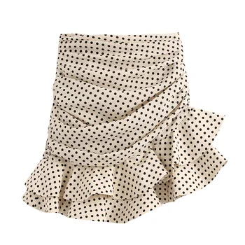 

2020 Spring Women's New Retro High Waist Thin Thin Wild Pleated Decorative Laminated Hem Polka Dot Mini Skirt