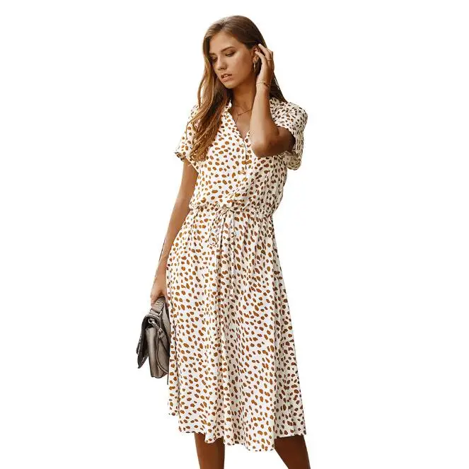 

Summer Dress Women Vintage Dress Casual Polka Dot Print A-Line Party Dresses Sexy V-neck short Sleeve Long Dress Fashion CL192