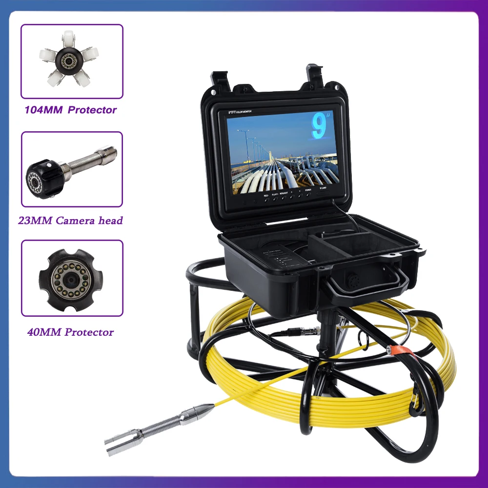 

Водонепроницаемая камера-эндоскоп для канализации, кабель 23 мм, 20 м, 1000 ТВЛ, 9-дюймовый монитор, промышленная система осмотра труб, 12 светодиодов
