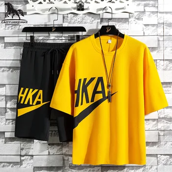 

Men Tracksuit 2020 Summer New Men's Printing casual Clothing Fitness Set Tracksuits Short Sleeve T-shirt+Shorts 2-Piece Set 8252