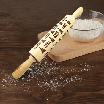 

Christmas accessories kitchen tools Wood Rolling Pin Engraved Carved Embossed Christmas Rolling Pin ToolBig kitchen gadgets