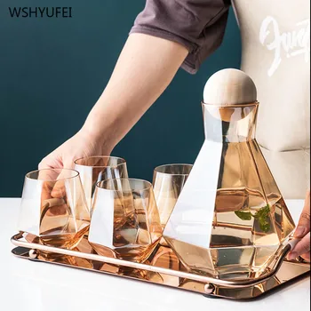 

Nordic Water Kettle Glass Cups Geometric Glass Cold Water Jug Set Cup Drinking Ware Household Juice Pot Water Pitcher