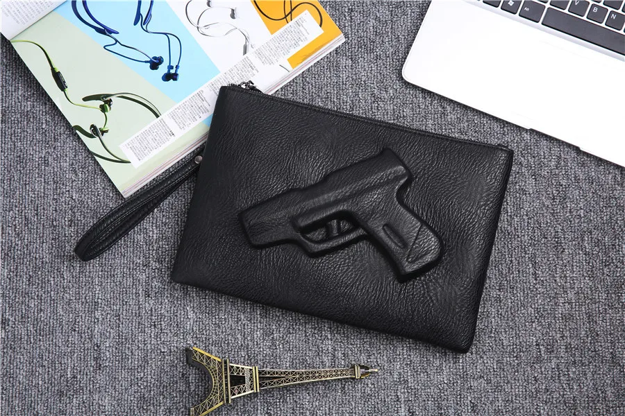 Personality pattern three-dimensional street leather wrist bag Korean version of fashionable men's hand bag