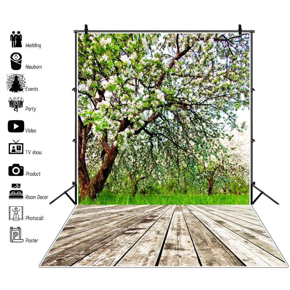 

Spring Wood Floor Tree Flower Grassland Nature Scenery Baby Backdrop Vinyl Photography Background For Photo Studio Photophone