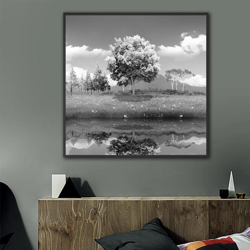 

Black and White Tree Lake Landscape Posters and Prints Canvas Painting Wall Picture for Living Room Home Decor Cuadros No Frame