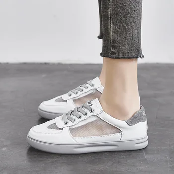 

CINESSD Genuine Leather Flat Summer Shoes Women Sneakers 2020 Mesh Breathable Casual Sneakers Women Platform Shoes Woman Fashion