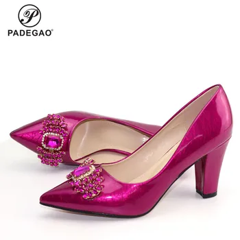 

2020 Comfortable Heels African Women Shoes in Fuchsia Color African Style without Evening Bag For Wedding Party