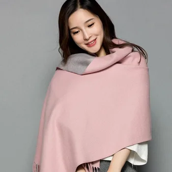 

Solid color Autumn and winter Warm Tassel double side dual-purpose scarf women Splicing elegant Soft brushed wraps шарф