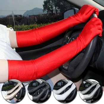 

2020 Women Long Solid Color Summer Spandex Thin Gloves Non-slip Sunscreen Sleeve Driving Gloves Accessories