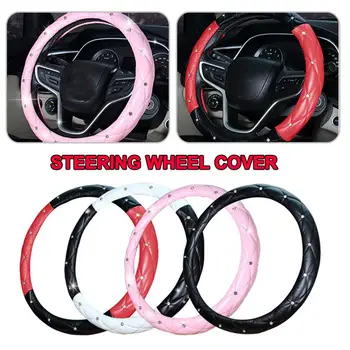 

38CM Universal Car Steering Wheel Cover PU Leather Cystal Diamond Steering Wheel Cover Four Seasons Steering Cover