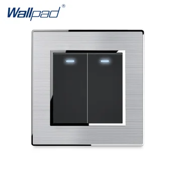 

2 Gang 2 Way Light Switch With LED Indicator Stainless Steel Panel With Silver Border Wallpad Wall Switch 16A AC110-250V