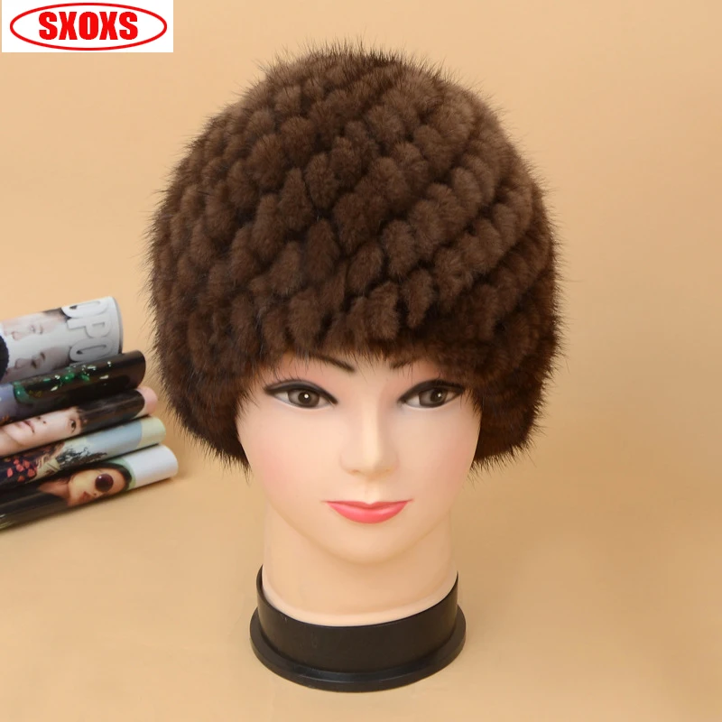 Шапка из натурального меха норки с высококачественной вязаной замшевой меховой