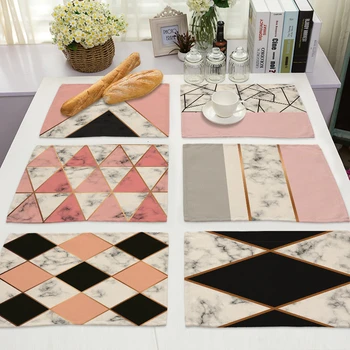 

1Pcs Cotton Linen Colorful Geometric Pattern Table Mats Kitchen Placemat Dining Coaster Pad Cup Mat 42*32cm Home Decor MG0051