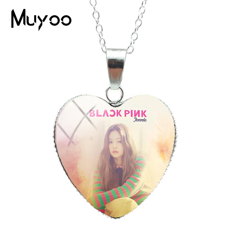 12 Новая мода Корея Поп BLACKPINK группа сердце бижутерия со стеклянными кабошонами ожерелье ручной работы Сердце Подвески Подарки для поклонников HZ3 - Окраска металла: 12