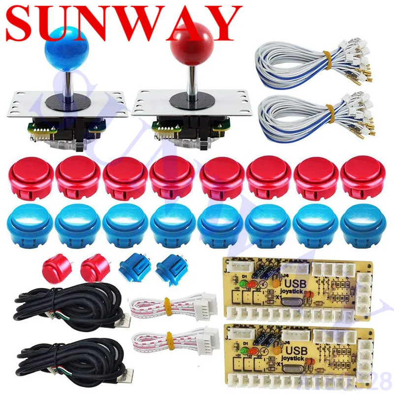 DIY 24/30 мм Аркады кнопки sanwa и набор джойстиков DIY комплект контроллера с USB кодер доска для Windows и Raspberry Pi 3B