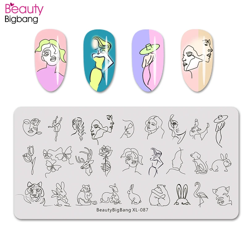 

Beautybigbang Nail Stamping Plates Art Geometry Deer Lines Face Image New Style Rectangle Nail Template Stamping Plates XL-087