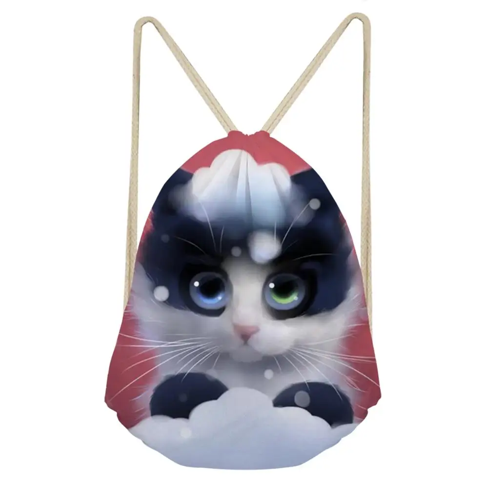 HaoYun Women's Mini Drawstring Backpack Fantasy Cats Pattern Beach Shoes Pockets Cartoon Animal Print Girls Travel Organizer Bag