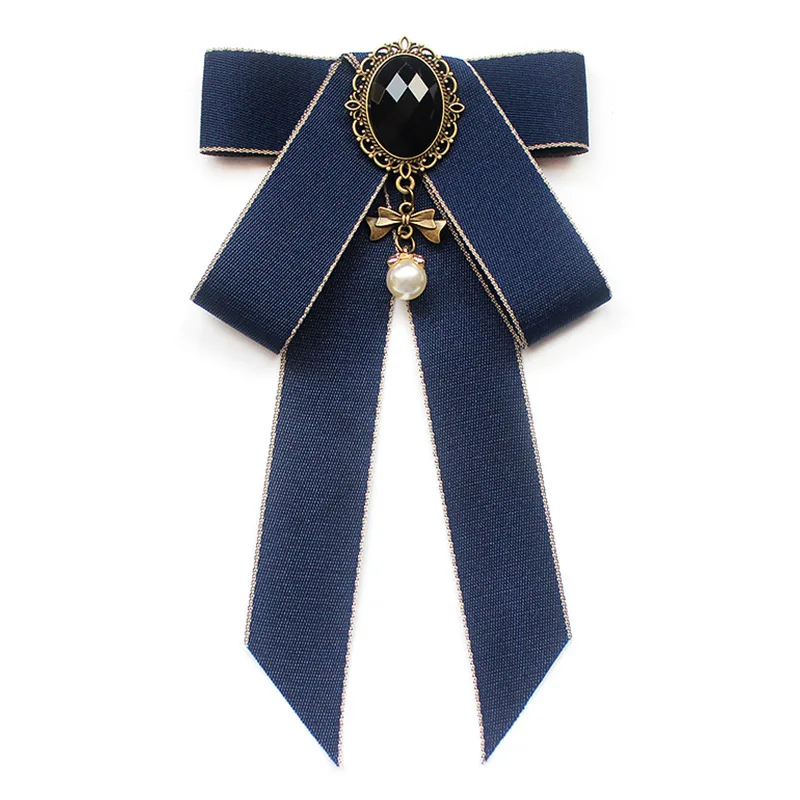 Ribbon Bow Tie Новинка, Женский Ретро галстук-бабочка с воротником, эластичная лента, стразы, сплав, жемчуг, бисер, Бабочка, Униформа, лента, галстук-бабочка - Цвет: Ribbon Bow Tie