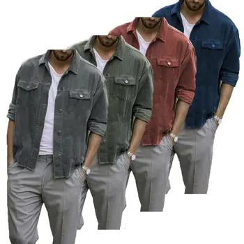 

2019 Winter New Fashion Men Slim Solid Fit Lapel Collar Coat Outwear Blazer Corduroy Punk Casual coat Winter Tops