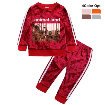 

Girls Tracksuit Toddler Kids Baby Velvet Jacket Top Sweater Pants Trousers Outfits Clothes Stripes Children Zebra
