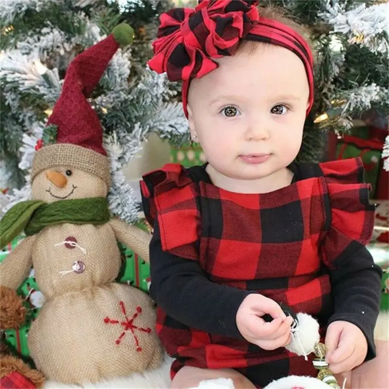 Emmababy, Одежда для новорожденных мальчиков, одежда для девочки, без рукавов, в клетку, с оборками, Повседневный, модный, милый костюм, повязка на голову