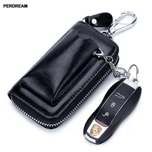 Новая мужская кожаная сумка для ключей на молнии Многофункциональная автомобильная сумка для ключей с дистанционным управлением