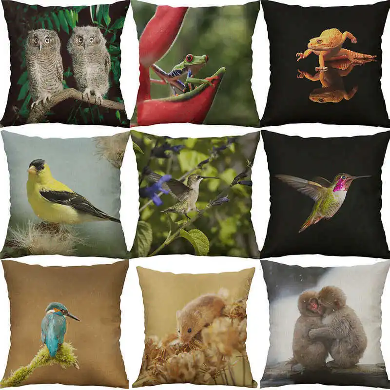 

Decor case bird Cover Home frog Cotton Linen printing Pillows owl Cushion Animal