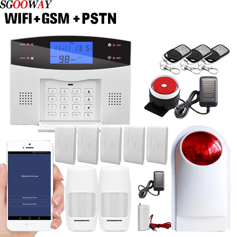 Беспроводная и Проводная система сигнализации Sgooway Wi Fi GSM PSTN детекторы релейный