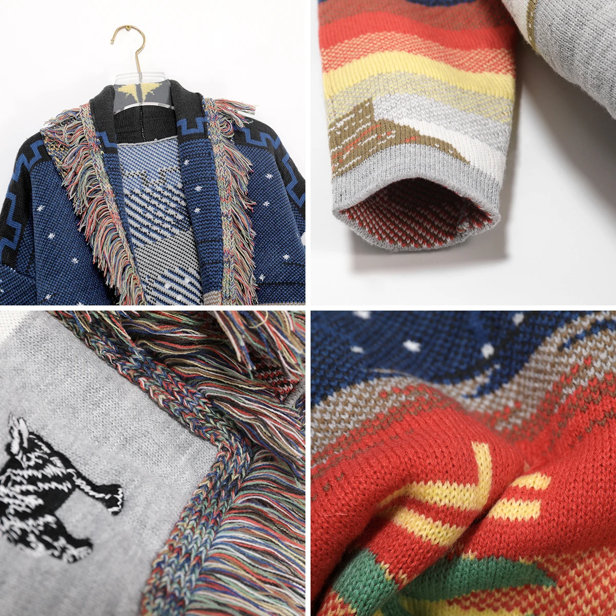 Jastie Retro Tassel Embroidered Jacquard Cardigan