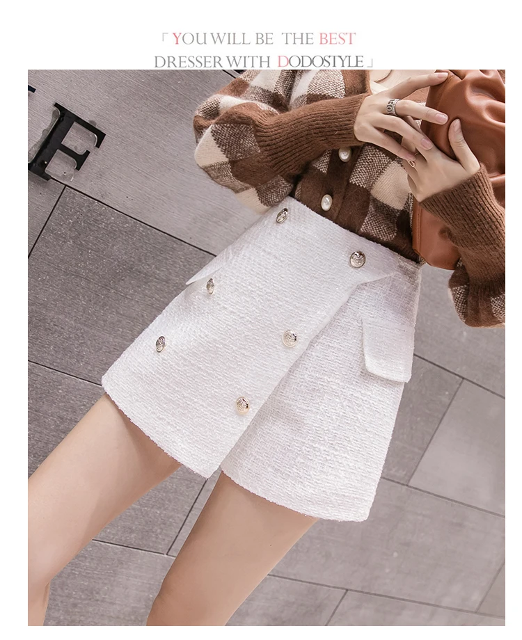 nike shorts Buttons Tweed Wide-legged Shorts Skirts Autumn Winter Women Fashion Empire Shorts Girls A-line Shorts Bottoms BH6197 adidas shorts