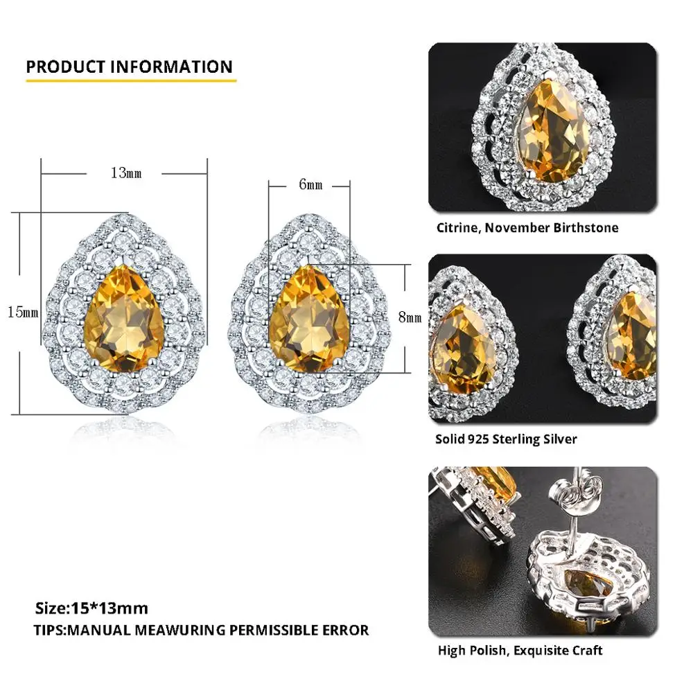 Hutang 2.29ct Цитрин Груша Серьги гвоздики натуральный драгоценный камень 925 серебро тонкий элегантный кубический цирконий ювелирные изделия для женщин Новинка