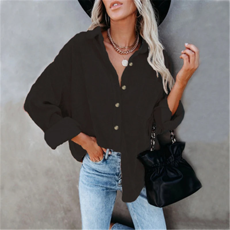 

Women Thick Midi Shirt Casual Loose Solid Color Corduroy Ol Ladies Office Plus Size Shirts Autumn Long Sleeve Female Street Tops