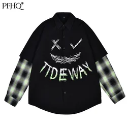 Pfhq camisa xadrez folgada de duas peças, novo, impressão estilo japonês, estilo coreano, casual, de outono e inverno, 21d1789, 2021