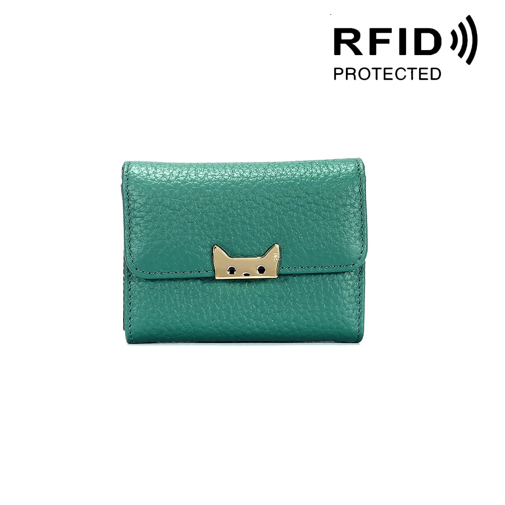 Зеленый Чехол-кошелек из натуральной кожи с визитной карточкой, Rfid, защищающий банк, держатель для кредитных карт, милый кошелек для карт - Цвет: Зеленый