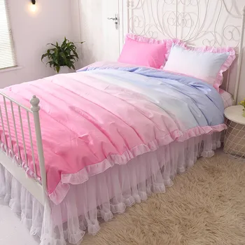 

4Pcs/Set Princess Lace Colorful Girl Duvet Cover Bed Cover Set candy Adult Child Bed Sheets And Pillow cases Bedding Set
