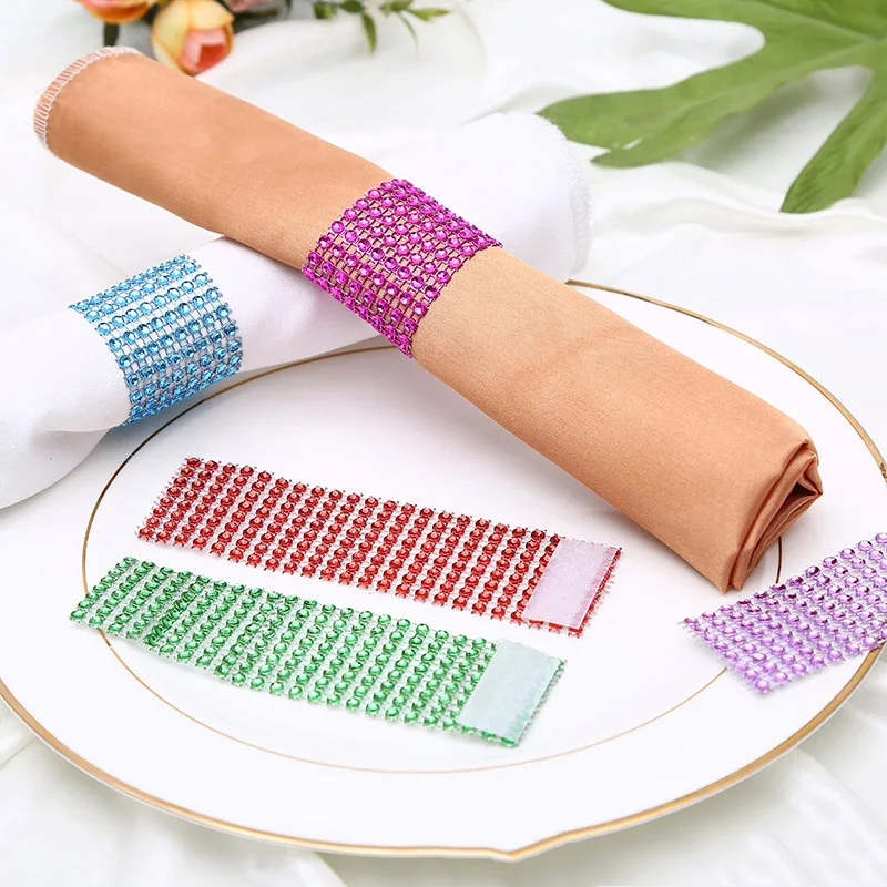 

10pcs Napkin Ring Chairs Buckles Multicolor Wedding Event Decoration Crafts Rhinestone Bows Holder Handmade Party Supplies