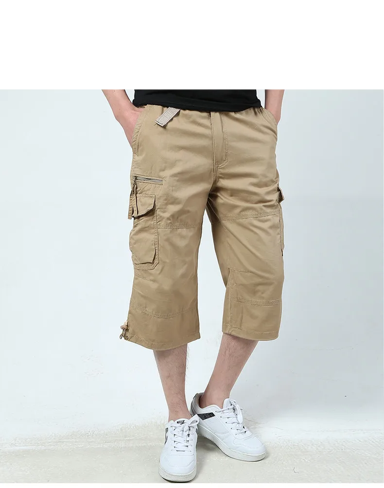 Long Length Cargo Shorts Men 2020 Summer Knee Multi Pocket Casual Cotton Elastic Waist Bermudas Male Military Style Hot breeches casual shorts for men