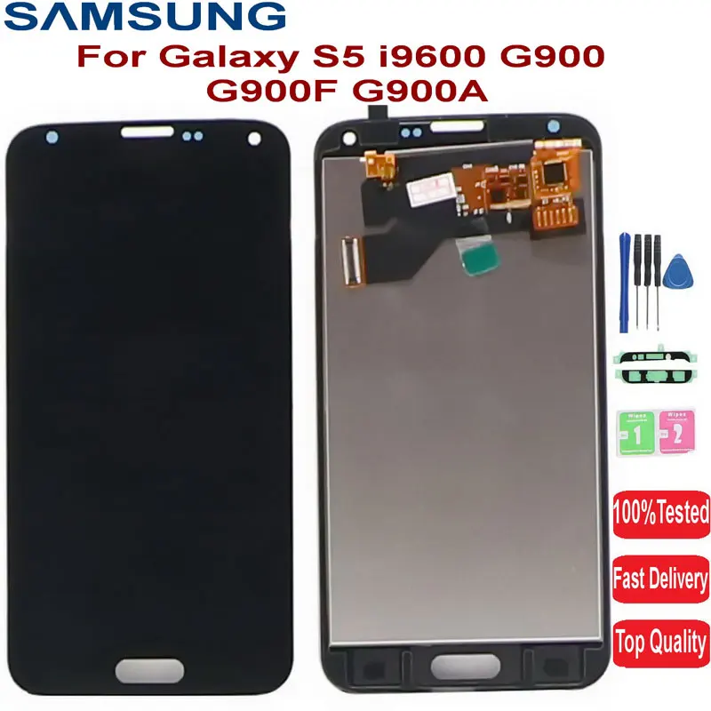 ЖК-дисплей Super AMOLED для Samsung Galaxy S5 i9600 G900 G900M G900F с сенсорным экраном и дигитайзером в