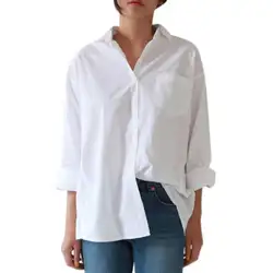 Новая мода популярные женские однобортные лацканы удобные благородные сексуальные свободные рукава монохромные дышащие белые рубашки