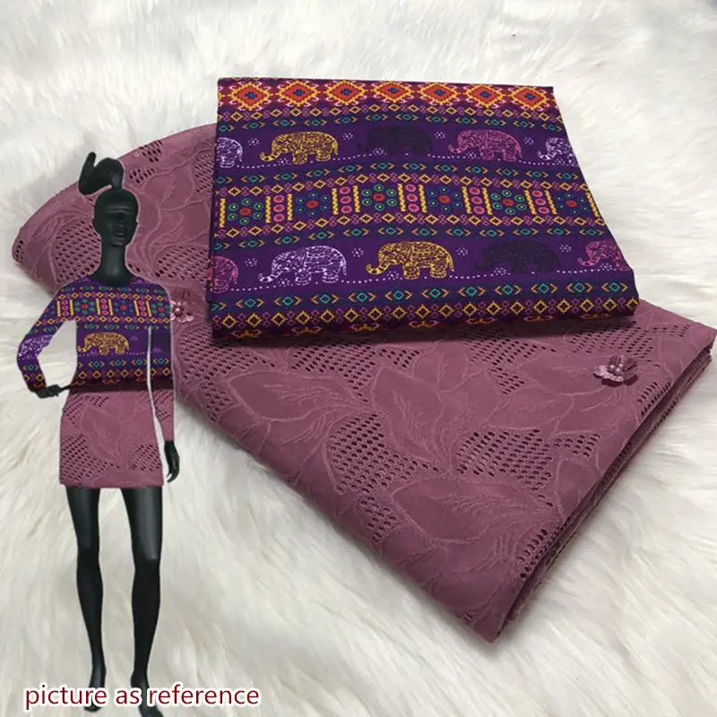 

3+2.5Yards Polyester Java Ankara Printed Wax and 2019 High Quality Swiss voile lace with Applique African Lace Fabric AWS30