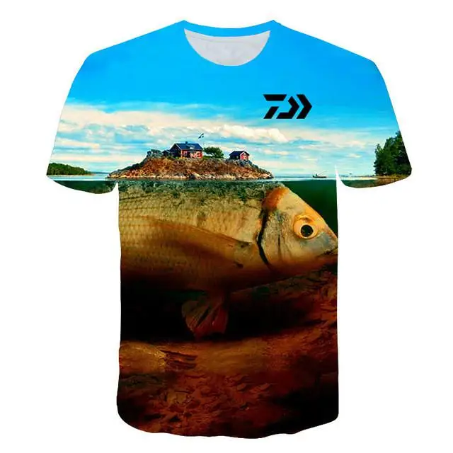 New T Shirt Summer Man Short Sleeve Fishing Clothing Outdoor Sport Breathable Fishing Clothes Men Beach Printed T-shirt Top - Color: N