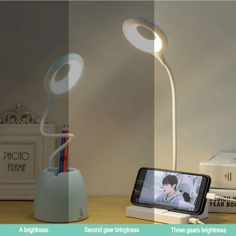 Table Lamp Leds USB Touch Night Light Stepless Dimming Desk Light Eye Protection Learning Multi-Function Bracket Pen Holder star night light