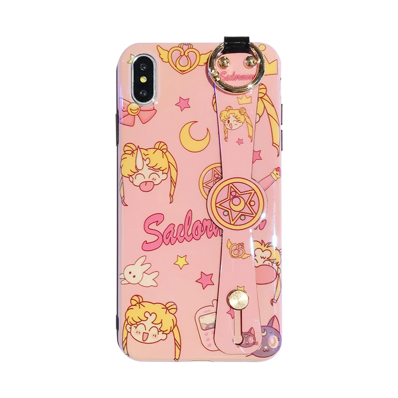 Мягкий чехол для iphone XR XS max X pink Sailor Moon с ремешком на запястье для iphone 8plus 7 7plus 6 6S 6p с рисунком тарако